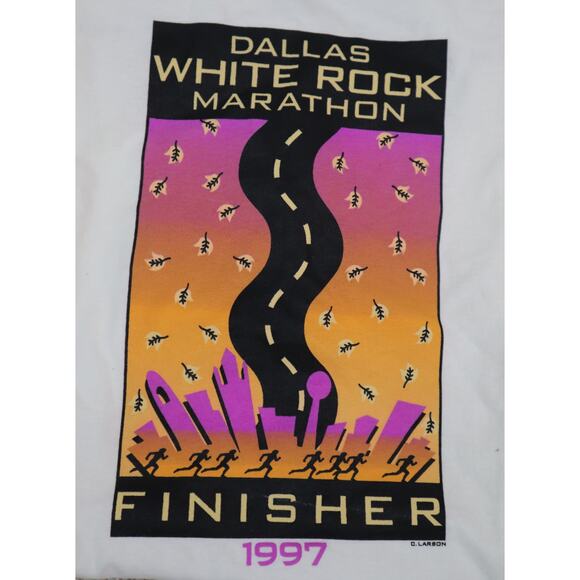 Vintage 90s Dallas Texas White Rock Lake Running Marathon T Shirts Unisex M-L - Picture 2 of 6